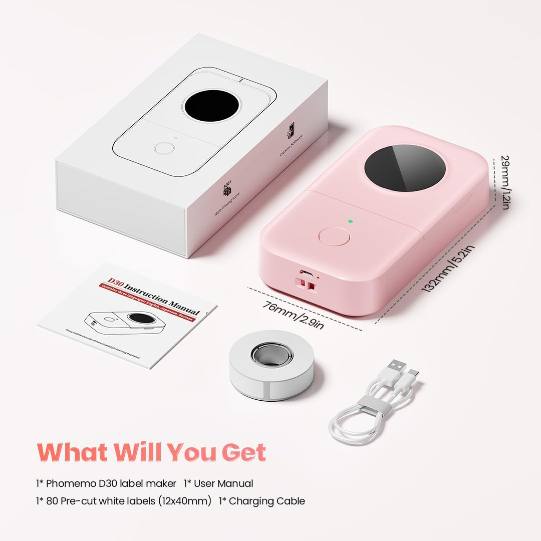 Phomemo Label Maker, Bluetooth Mini Portable Label Printer for Home School | Small Label Maker Machine with Tape, Lightweight Rich Templates Fonts Icons for Home, School Classroom Name Label, Office