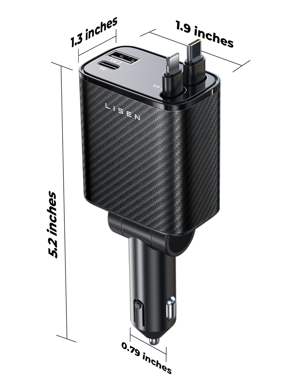 LISEN Retractable Car Charger, 84W Car Charger USB C Fast Charge, 4 in 1 | Cigarette Lighter Adapter, Car Accessories, Birthday Gifts for Men Women Dad Mom Husband, for iPhone 17 16 15 14 13 12 X
