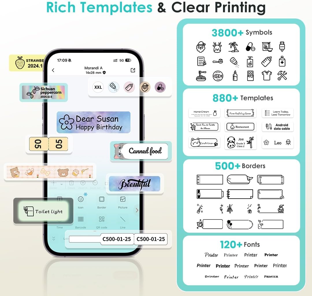 Phomemo Label Maker, Bluetooth Mini Portable Label Printer for Home School | Small Label Maker Machine with Tape, Lightweight Rich Templates Fonts Icons for Home, School Classroom Name Label, Office