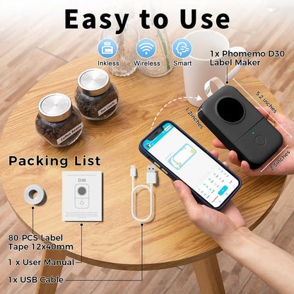 Phomemo Label Maker, Bluetooth Mini Portable Label Printer for Home School | Small Label Maker Machine with Tape, Lightweight Rich Templates Fonts Icons for Home, School Classroom Name Label, Office