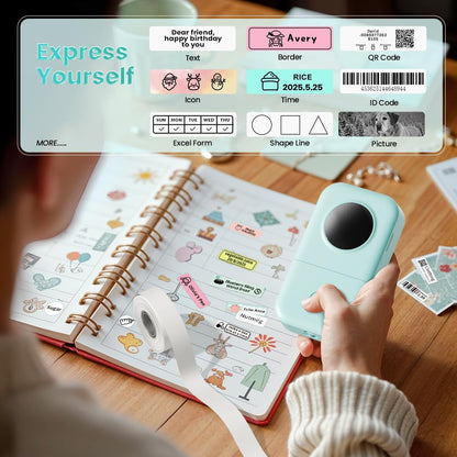 Phomemo Label Maker, Bluetooth Mini Portable Label Printer for Home School | Small Label Maker Machine with Tape, Lightweight Rich Templates Fonts Icons for Home, School Classroom Name Label, Office