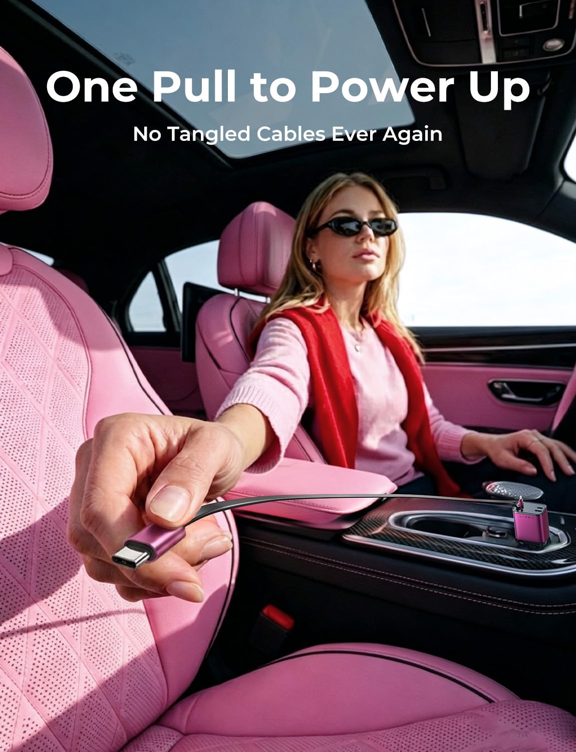 LISEN Retractable Car Charger, 84W Car Charger USB C Fast Charge, 4 in 1 | Cigarette Lighter Adapter, Car Accessories, Birthday Gifts for Men Women Dad Mom Husband, for iPhone 17 16 15 14 13 12 X