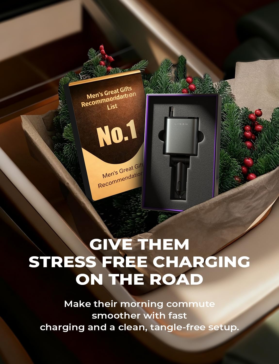 LISEN Retractable Car Charger, 84W Car Charger USB C Fast Charge, 4 in 1 | Cigarette Lighter Adapter, Car Accessories, Birthday Gifts for Men Women Dad Mom Husband, for iPhone 17 16 15 14 13 12 X
