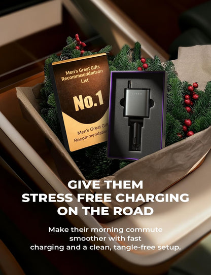 LISEN Retractable Car Charger, 84W Car Charger USB C Fast Charge, 4 in 1 | Cigarette Lighter Adapter, Car Accessories, Birthday Gifts for Men Women Dad Mom Husband, for iPhone 17 16 15 14 13 12 X