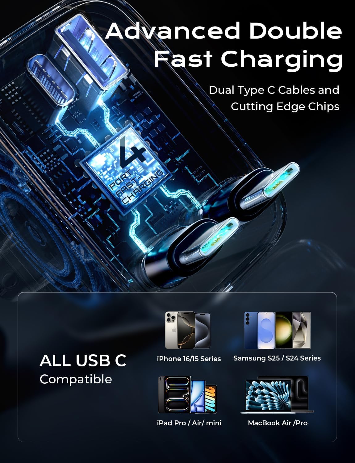 LISEN Retractable Car Charger, 84W Car Charger USB C Fast Charge, 4 in 1 | Cigarette Lighter Adapter, Car Accessories, Birthday Gifts for Men Women Dad Mom Husband, for iPhone 17 16 15 14 13 12 X