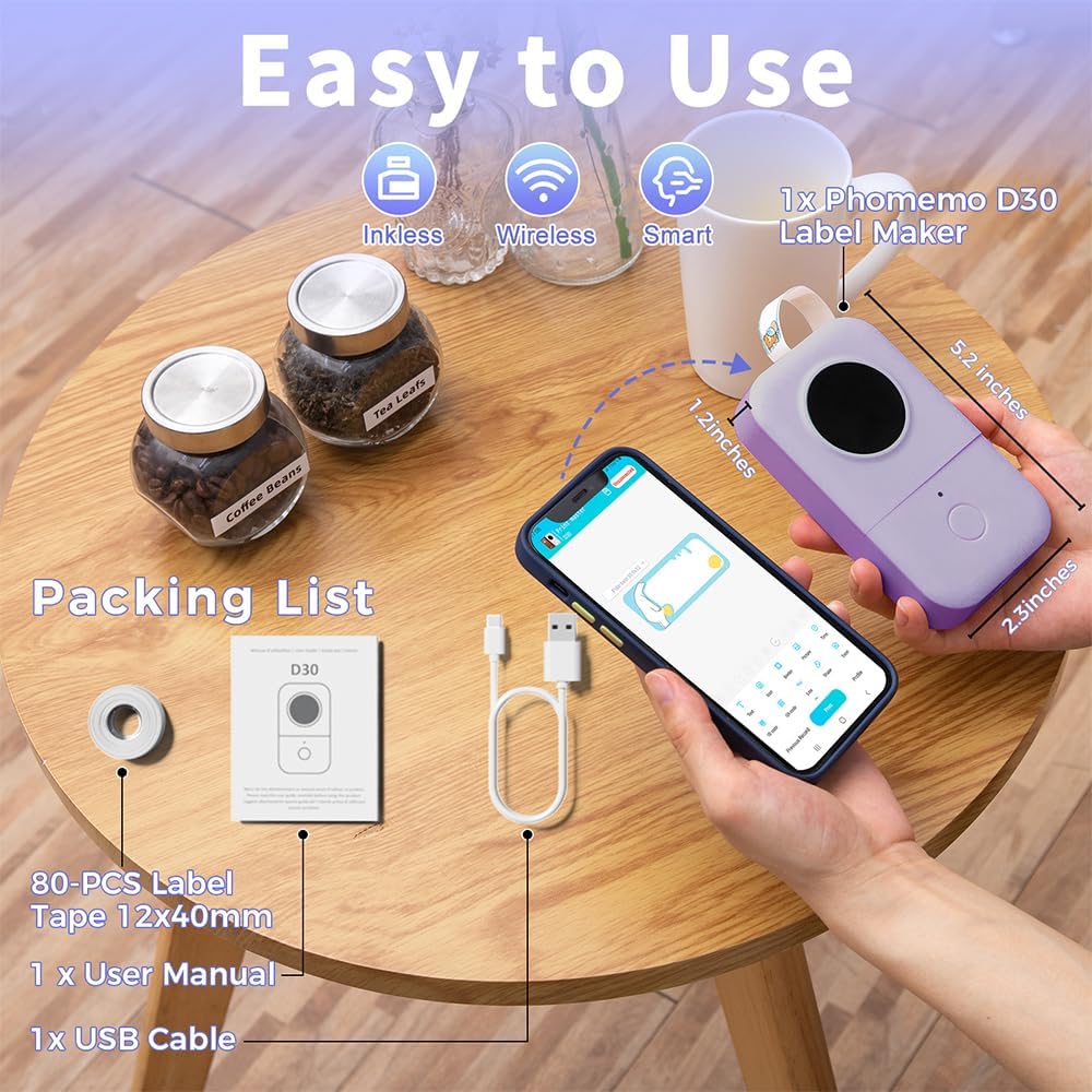 Phomemo Label Maker, Bluetooth Mini Portable Label Printer for Home School | Small Label Maker Machine with Tape, Lightweight Rich Templates Fonts Icons for Home, School Classroom Name Label, Office