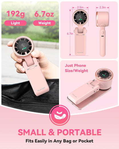 PlayHot Portable Handheld Turbo Fan, Travel Essentials, Gifts for Women/Men | 5-Speed, Up to 12H, 10m/s Airflow, USB-C Rechargeable, LED Display, 3-in-1 Foldable Personal Fan for Cruise, Beach, Vacation