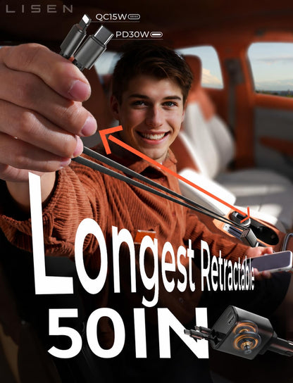 LISEN Retractable Car Charger, 84W Car Charger USB C Fast Charge, 4 in 1 | Cigarette Lighter Adapter, Car Accessories, Birthday Gifts for Men Women Dad Mom Husband, for iPhone 17 16 15 14 13 12 X