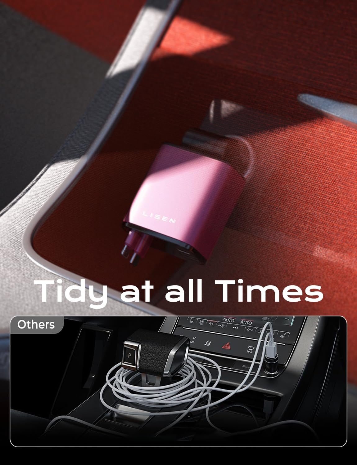 LISEN Retractable Car Charger, 84W Car Charger USB C Fast Charge, 4 in 1 | Cigarette Lighter Adapter, Car Accessories, Birthday Gifts for Men Women Dad Mom Husband, for iPhone 17 16 15 14 13 12 X