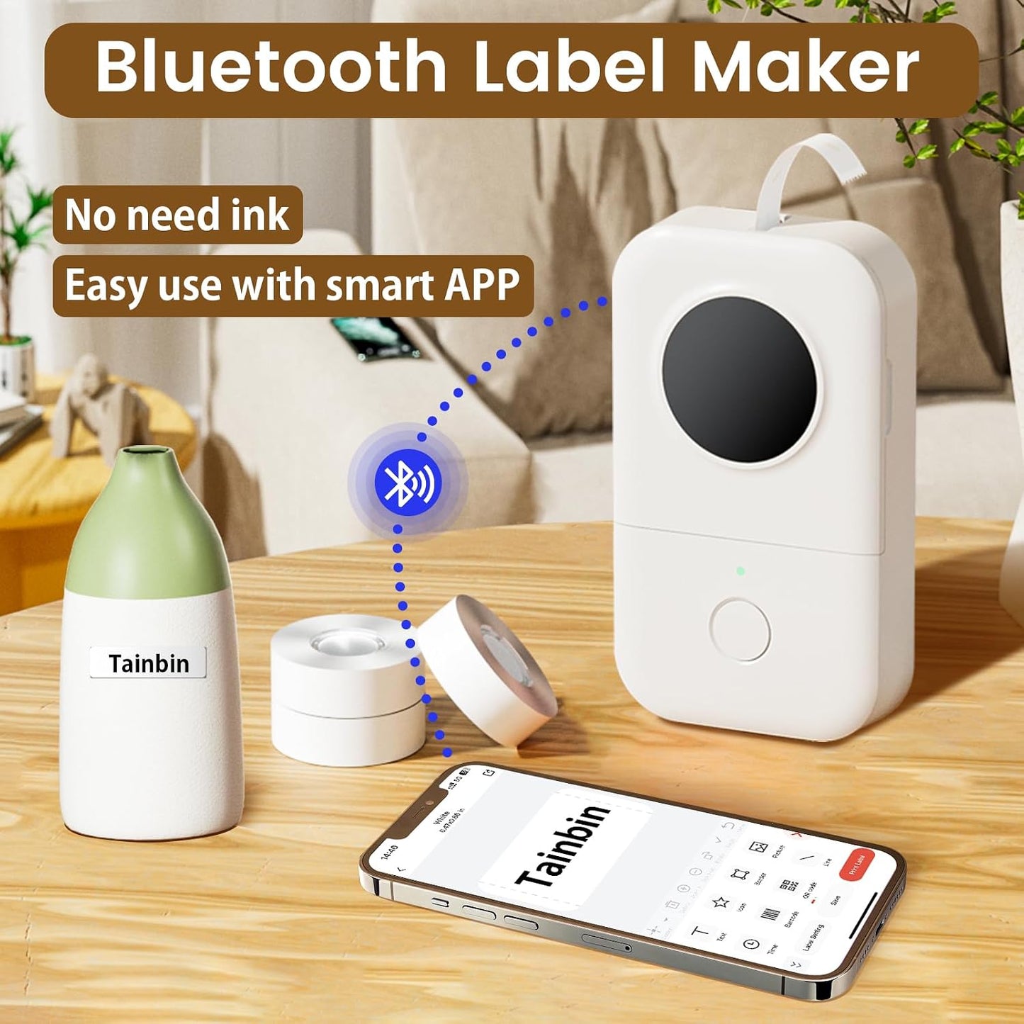 Phomemo Label Maker, Bluetooth Mini Portable Label Printer for Home School | Small Label Maker Machine with Tape, Lightweight Rich Templates Fonts Icons for Home, School Classroom Name Label, Office