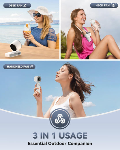 PlayHot Portable Handheld Turbo Fan, Travel Essentials, Gifts for Women/Men | 5-Speed, Up to 12H, 10m/s Airflow, USB-C Rechargeable, LED Display, 3-in-1 Foldable Personal Fan for Cruise, Beach, Vacation