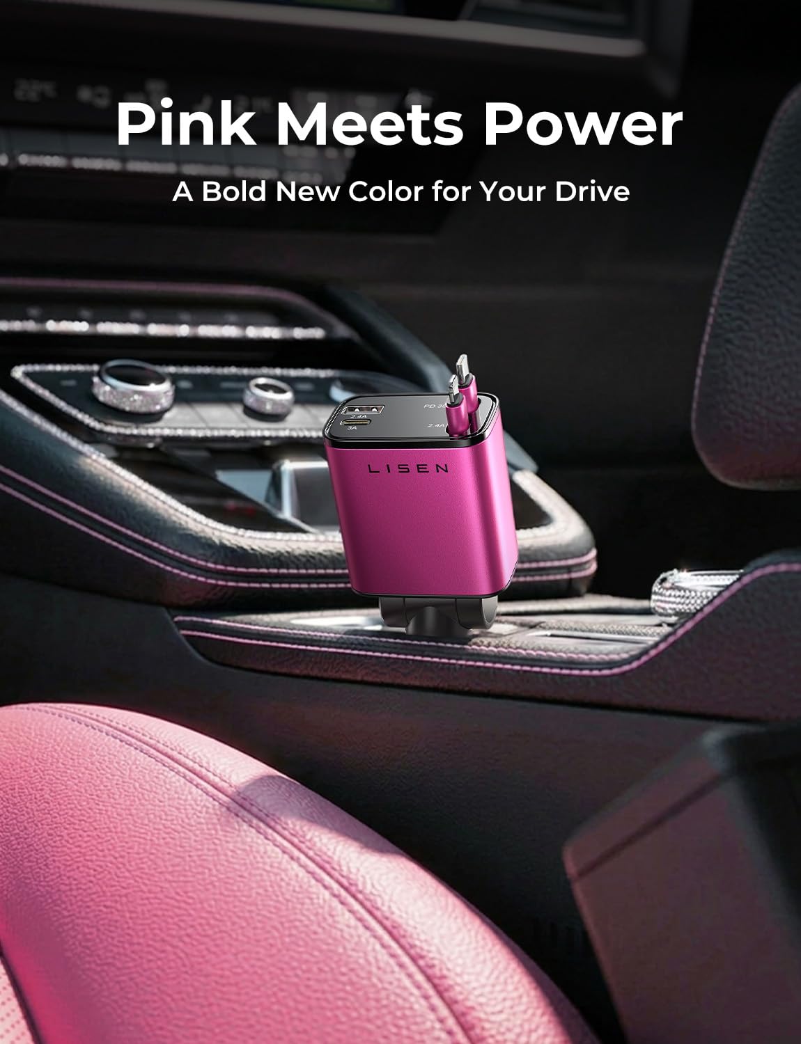 LISEN Retractable Car Charger, 84W Car Charger USB C Fast Charge, 4 in 1 | Cigarette Lighter Adapter, Car Accessories, Birthday Gifts for Men Women Dad Mom Husband, for iPhone 17 16 15 14 13 12 X